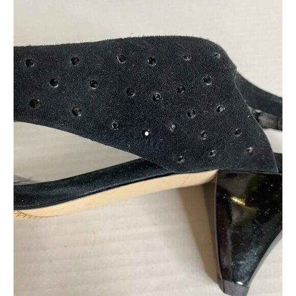 J Reneé NWOB Black Suede Rhinestone Embellished Cone Heel  Sandals  Size 10W - Picture 6 of 8